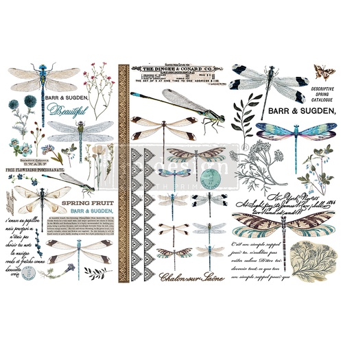 Redesign Decoratie transfers - Spring Dragonfly - 3 sheets, 15,24 cm x 30,48 cm