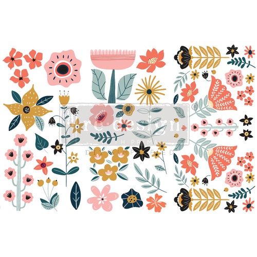 Decoratie transfers - Doodle Flowers - 3 sheets, 15,24 cm x 30,48 cm