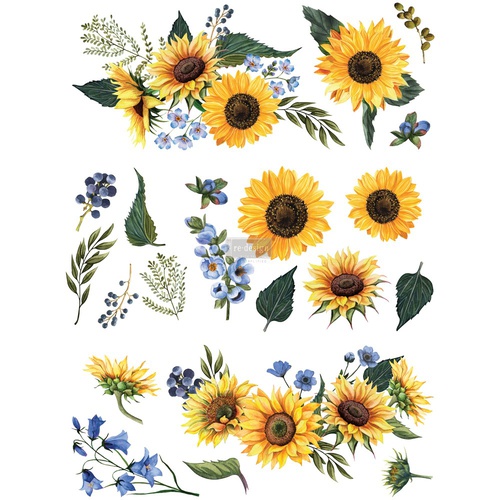 Redesign Decoratie transfers - Sunflower Fields - 3 sheets, design size 55,88 cm x 76,20 cm
