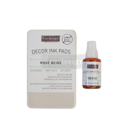 Decoratie inkt Pad  - Rose Beige - 1 magnetic case + dry ink pad + 10ml inkt fles