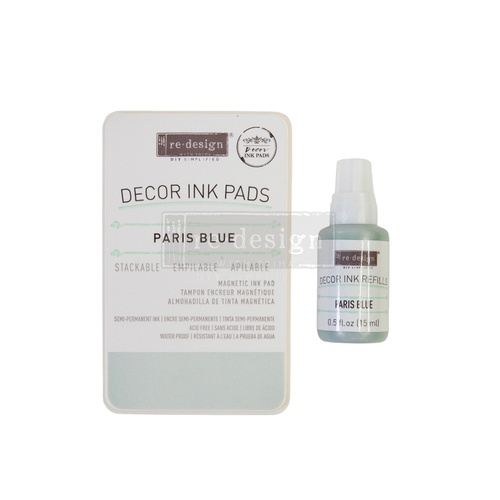 [655350655488] Decoratie inkt Pad - Paris Blue - 1 magnetic case + dry ink pad + 10ml inkt fles